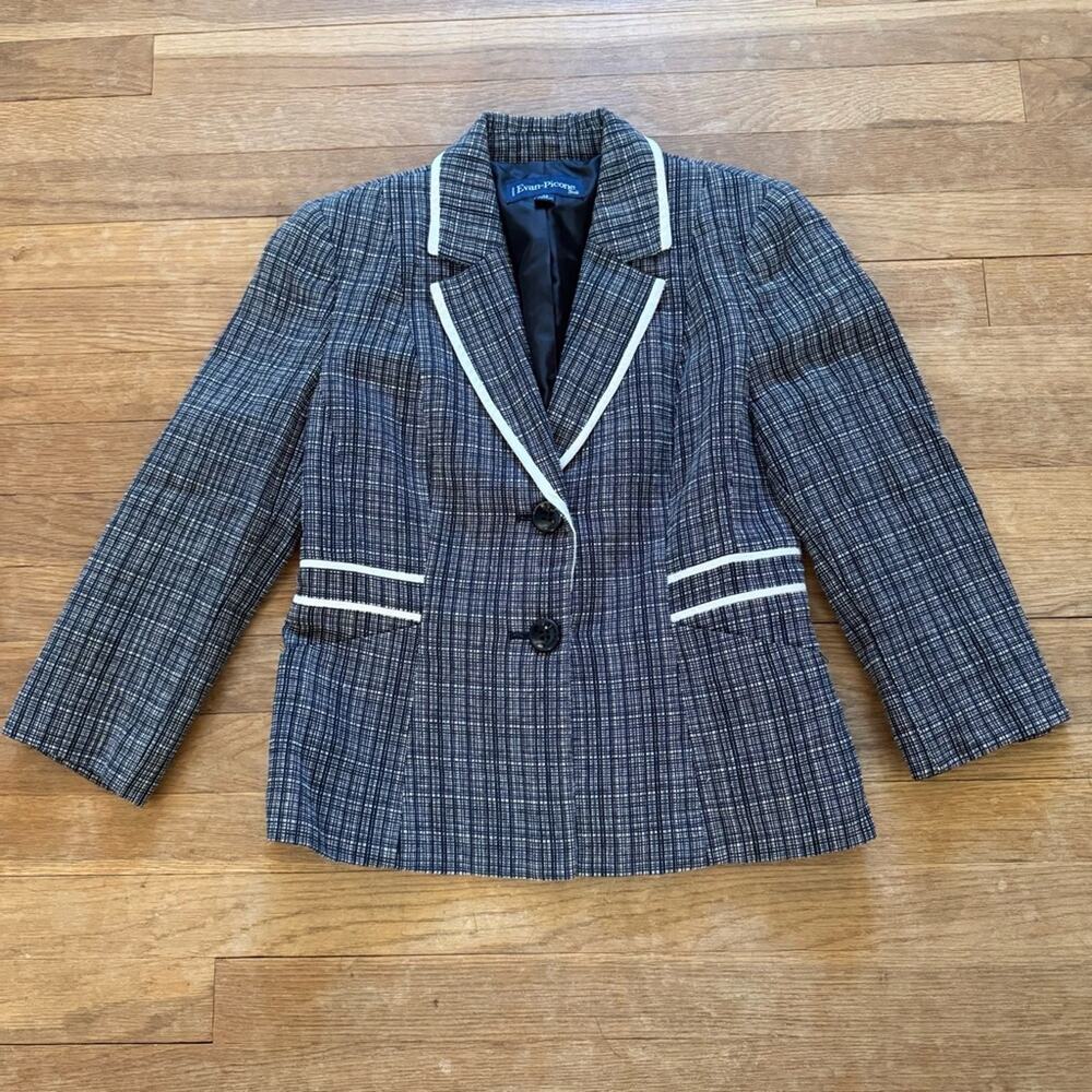 Evan-Picone black white linen blend 3/4 sleeve suit jacket blazer size 4
b25